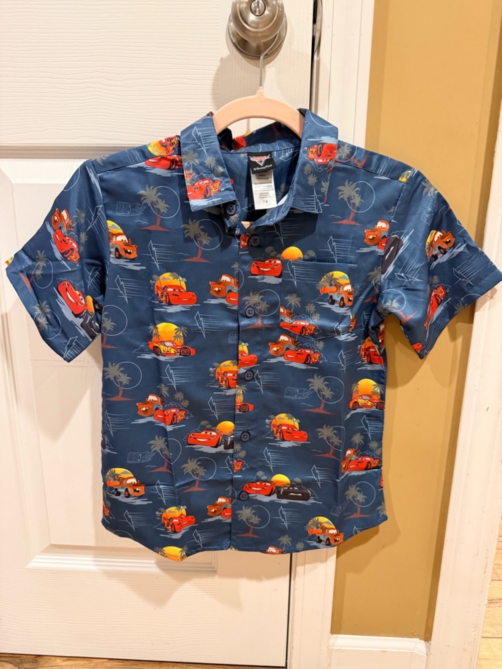 Disney Cars Blue Short Sleeve Button-Up Shirt for Kids